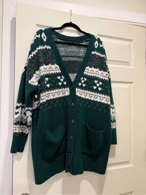 torrid green and white Fair Isle button-up cardigan